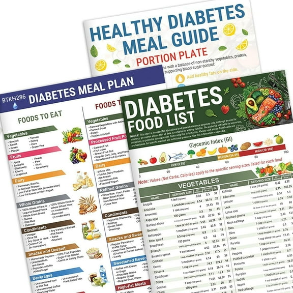 3Pcs Diabetes Food List Laminated Diabetes Meal Planner Heathy Diabetes Meal Guide Type 2 Diabetes Diet Plan Printable - Diabetes Information Chart w/Serving Size Carbs Calories Protein