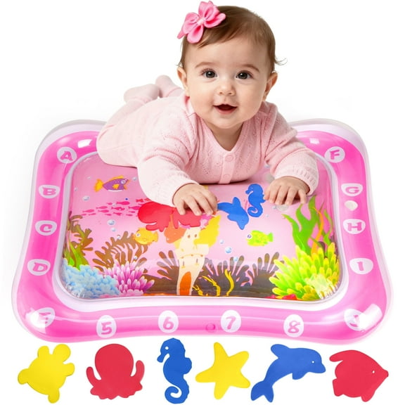 LotFancy Tummy Time Mat, Inflatable Baby Water Play Mat for Infants, Toddler 3 to 12 Months, Pink