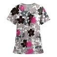 thumbnail image 2 of Garbnen Flower Print Womens Scrub Top Plus Size Stretch V Neck Short Sleeve Women Shirt Xmas Valentine's Day Holiday Prints Nurse Uniform, 2 of 6