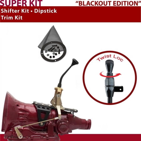 American Shifter 727 Shifter Kit 8 in. Trim Kit Dipstick Black Push Button Gray Boot Ringed Knob for D519D