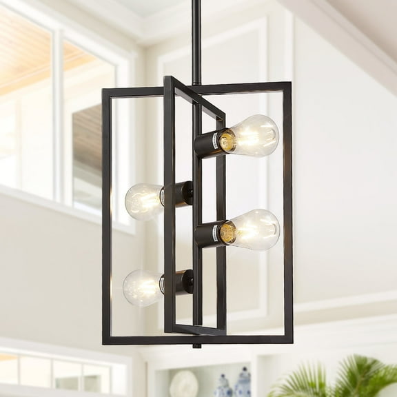 LovingAHome 4-Light Black Square Pendant Lights DIY Rotatable Dining Room Lighting Kitchen Island