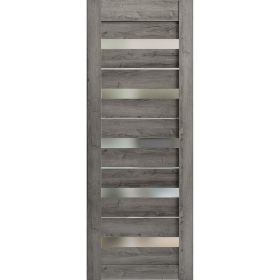 Slab Barn Door Panel 24 x 80 inches | Quadro 4445 Nebraska Grey with Frosted Glass | Sturdy Finished Interior Doors | Pocket Closet Sliding