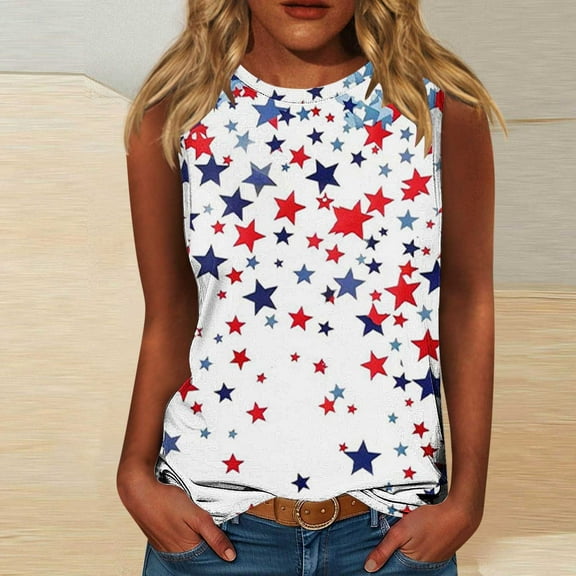 HaoXianJian Plus Size Independence Day Womens Shirt 2025 Flag Patriotics Tank Tops for Women 2025 4th of July Shirt USA Flag Graphic Tank Tops Crew Neck Sleeveless Shirts S-5X