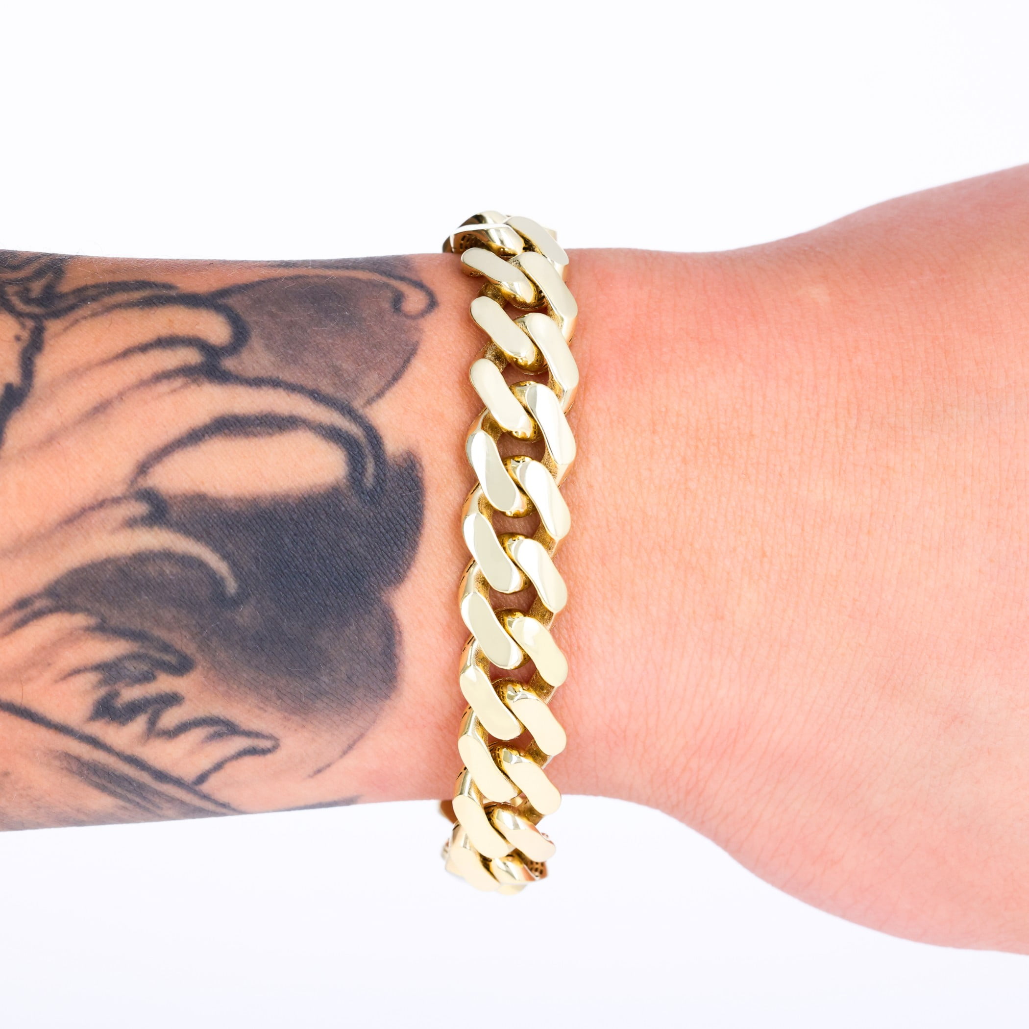 Nuragold 10k Real Yellow Gold Royal Monaco 11mm Miami Cuban Link Bracelet (7"-9") Italian Jewelry for Men & Women
