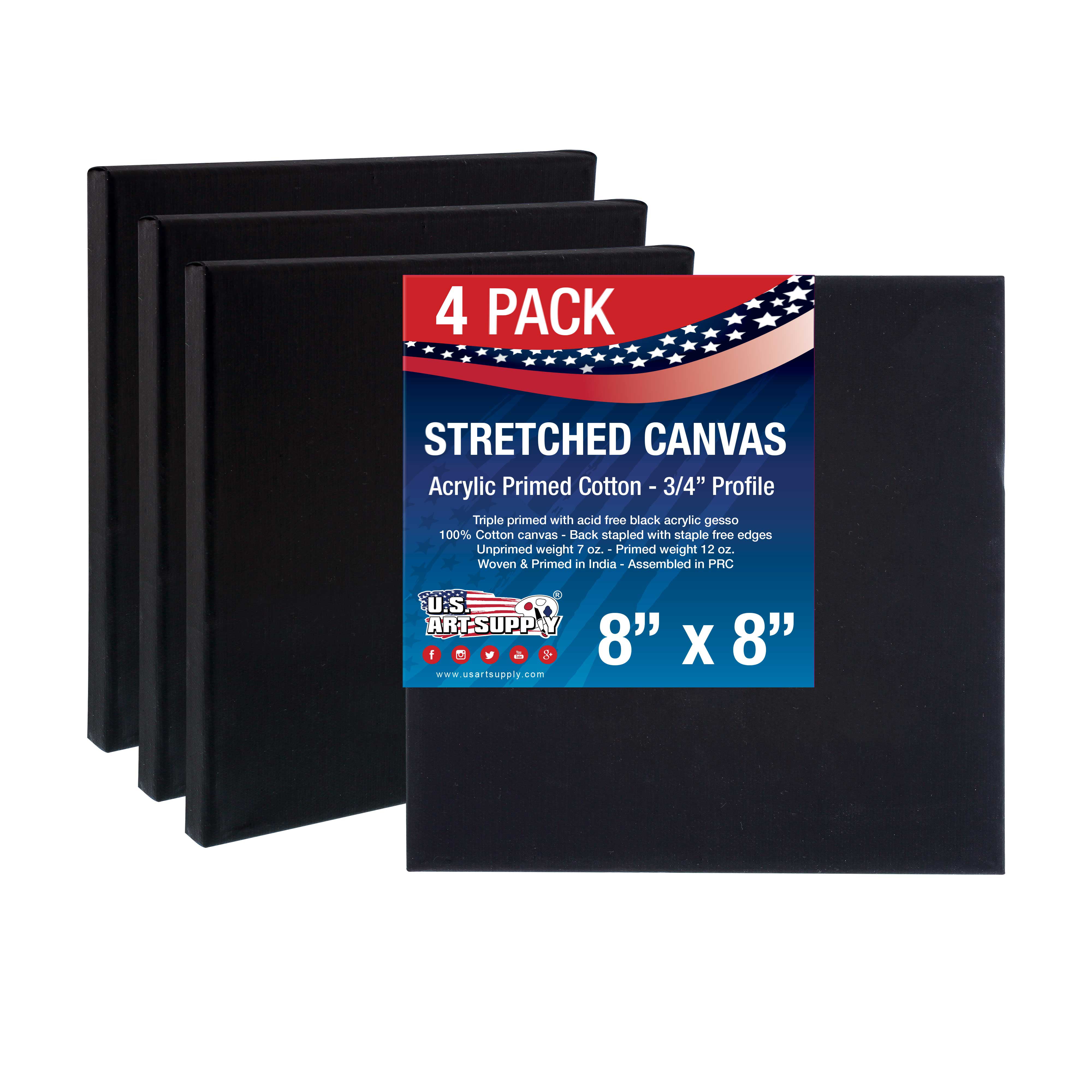 US Art Supply 16 X 16 Inch Professional Quality Acid-Free Stretched Canvas 6-Pack 1 Full Case of 6 Single Canvases 3/4 Profile 12 Ounce Primed Gesso 