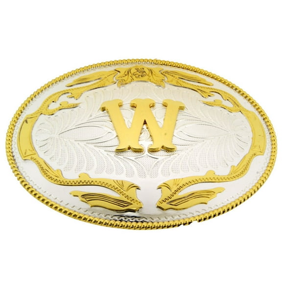 Big Initial W Letter Alphabet Belt Buckle Western Cowboy Rodeo Gold Silver Metal