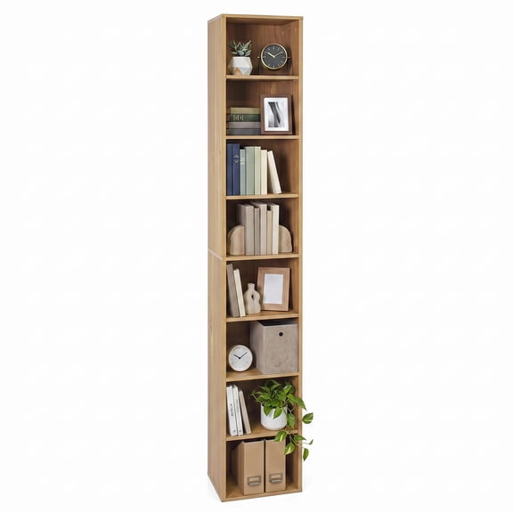 Gymax 71 Inches Tall Narrow Bookshelf 8-Tier Slim Bookcase w/ 4 Adjustable Shelves Natural