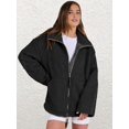 thumbnail image 2 of Osfvolr Womens Jacket Oversized Zip Up High Collar Long Sleeves Fuzzy Casual Winter Fall Coats with Pockets Black XL, 2 of 8