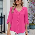thumbnail image 5 of SWSMCLT Women's V Neck Top Ruffle Blouse Fall Fashion Chiffon Blouse Top Summer Casual 3/4 Sleeve Rose XX-Large, 5 of 5