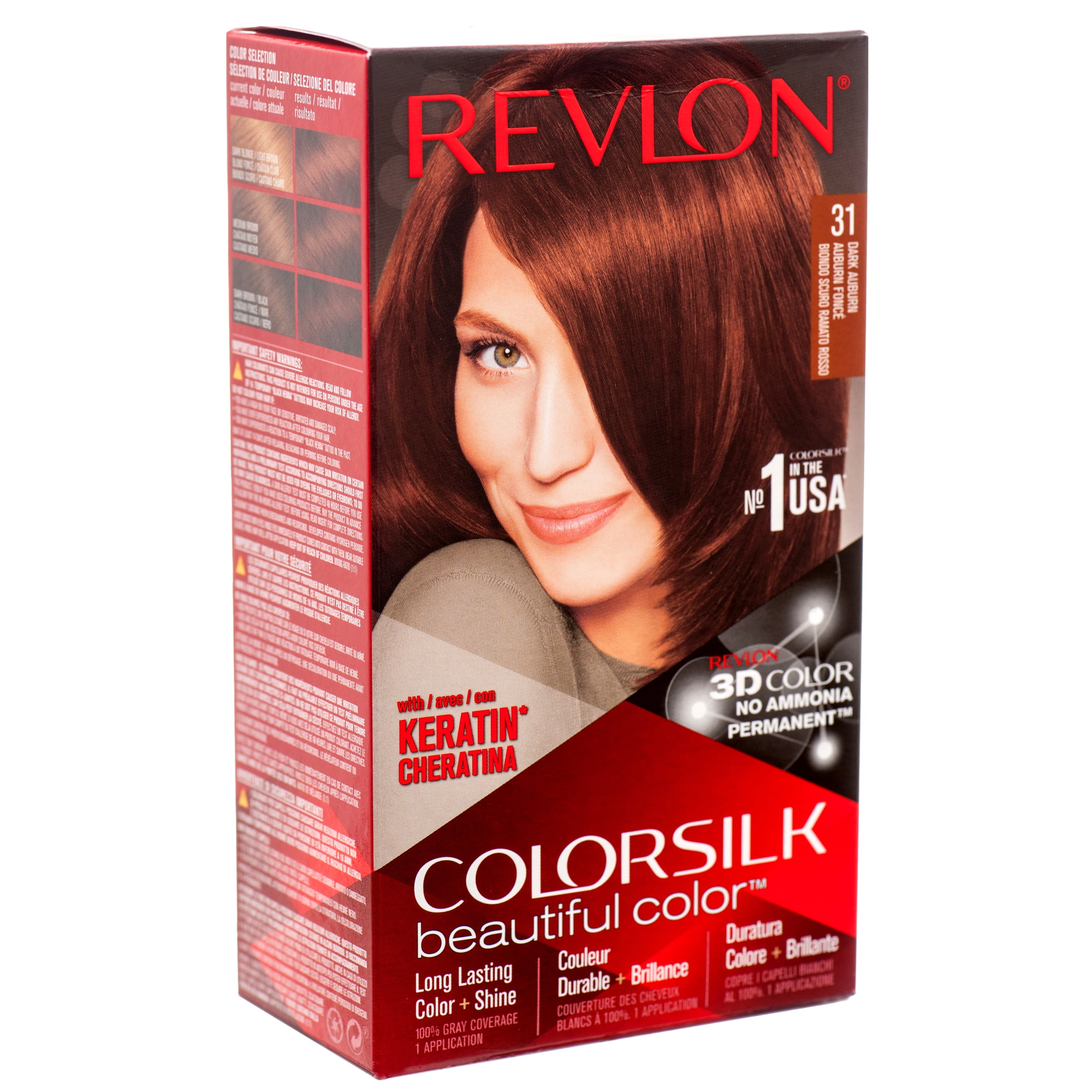 Revlon Colorsilk Beautiful Permanent Long Lasting Color Hair Dye with 3D  Color and Keratin, 31 Dark Auburn, 2 PACK 