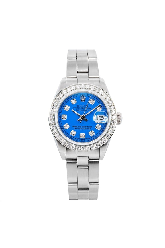 Pre-Owned Rolex Datejust 26MM 69160 Blue Diamond Dial Diamond Bezel Stainless Steel Oyster Bracelet