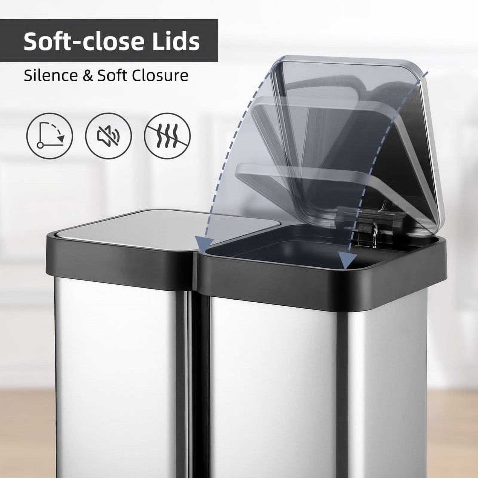 16 Gal Dual Garbage Can & Recycle Bin, 2 Compartments & 2 Pedal