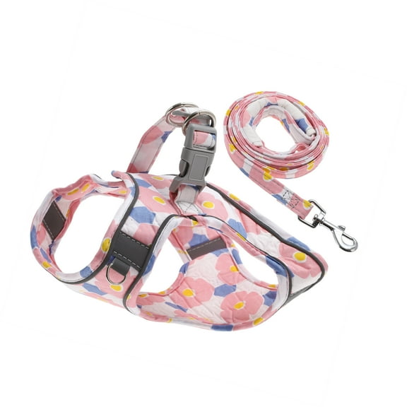 Motoforti Puppy Harness and Leash Set with Reflective Strips Magic Tapes for Walkings Pink S