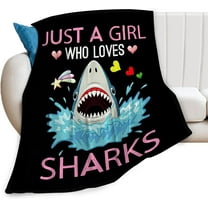 Just A Girl Who Love Sharks Blanket Funny Sharks Decor Throw Blanket Gifts for Girls Boys Super Warm Soft Plush Lightweight Fleece Flannel Blanket Couch Bedding Blanket for Kids Adult Women 40"x50"