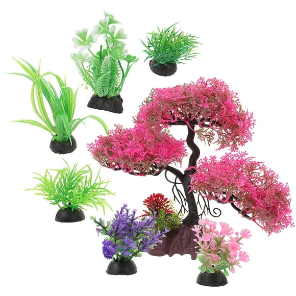 CRAFTHROU 7Pcs Betta Fish Tank Plants Assorted Color Realistic Design for Aquarium Ornaments