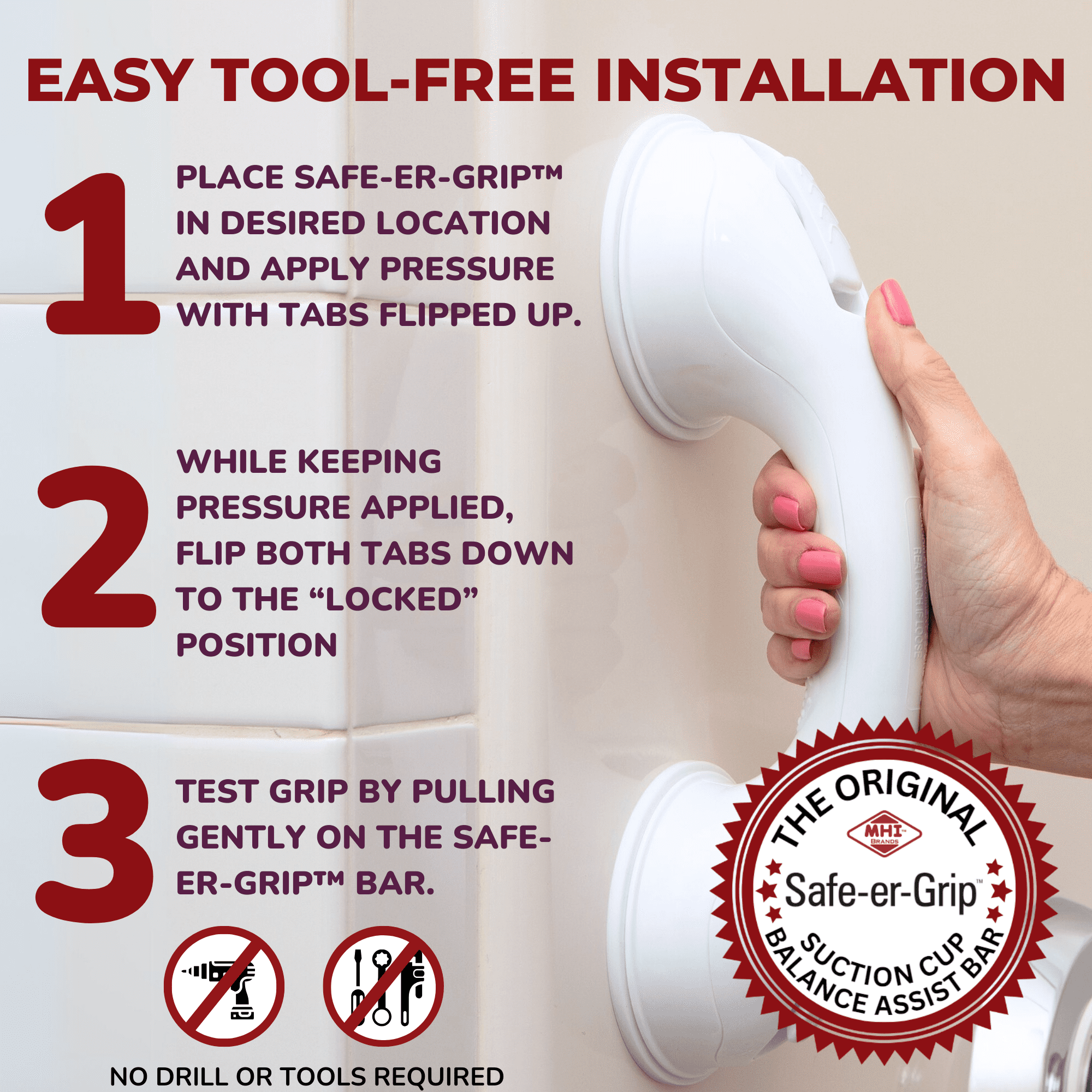 (4 pack) Mommy's Helper Safe-er-Grip Bathtub and Shower Grab Bar 12" White