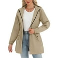 thumbnail image 6 of RYRJJ Womens Long Rain Coat with Detachable Hood Lightweigh Outdoor Waterproof Rain Jacket Drawstring Waist Windbreaker Coat(Khaki,XL), 6 of 9