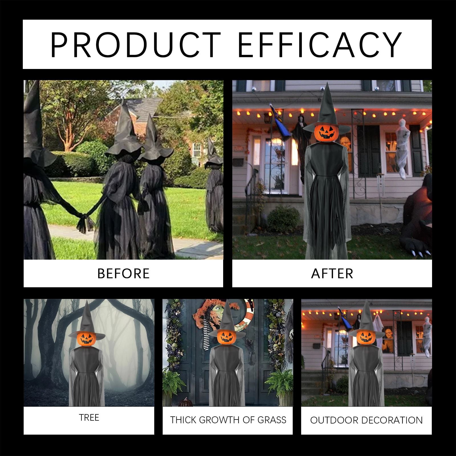Alvantor Halloween Decorations Outdoor Pumpkin Witch Hanging Set Yard Decor with Ground Stakes Battery Operated Spooky Party Supplies, 1PC 59IN