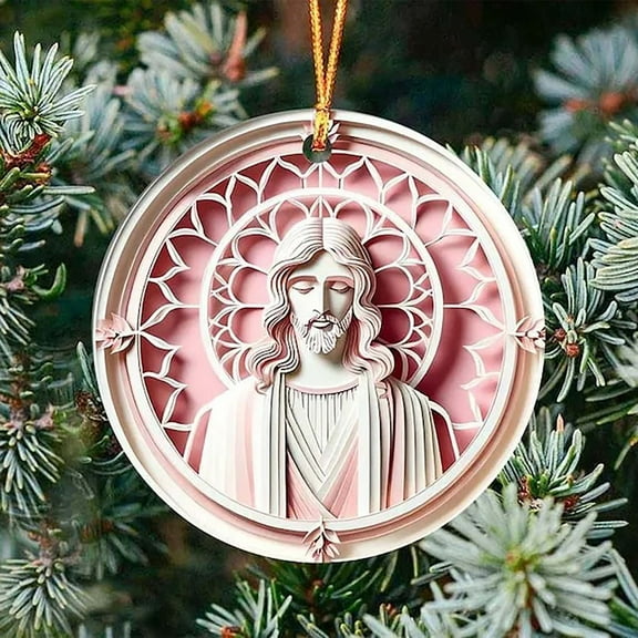Generic Christmas Acrylic Pendant Concave Textured Round Pendant Decoration, Religious Ornament, Holiday Keepsake, White Elephant Gifts, Prayer Gift, Faith Decor