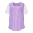 thumbnail image 7 of JGGSPWM Womens Solid Tops Flattering Blouse Casual Pleated Basic Square Neck Tees Summer Casual Tunic Plain Lace Short Sleeve Shirts Essential Tshirts Purple M, 7 of 7