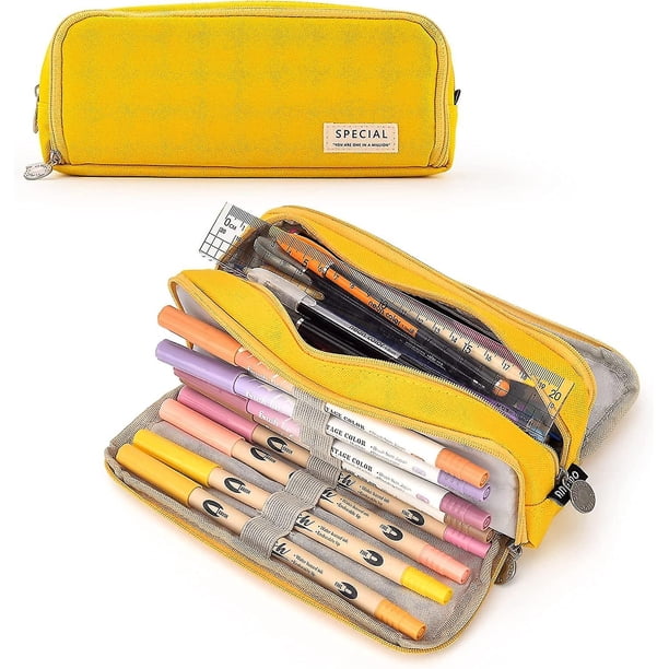 Estuche de gran capacidad para niñas y niños, con 3 compartimentos (negro)