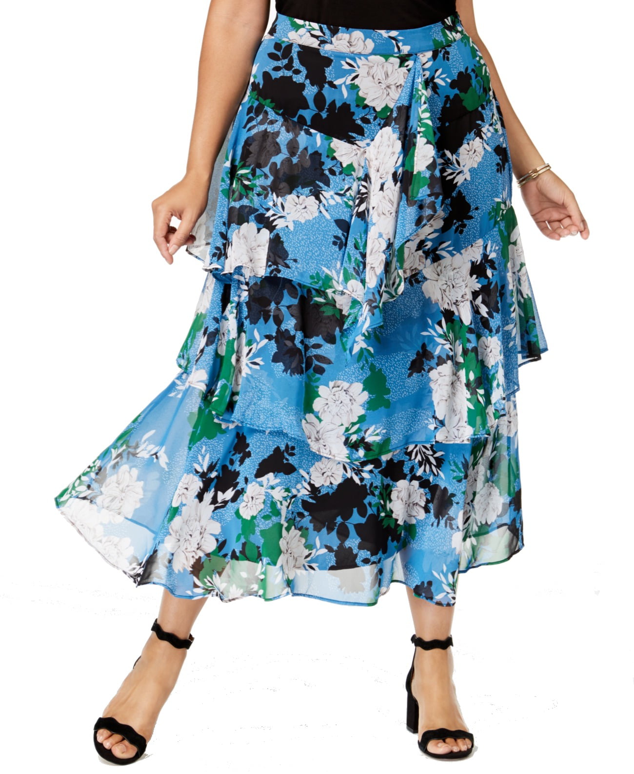 INC International Concepts - Womens Maxi Skirt Green Plus Tiered Floral ...