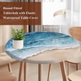 thumbnail image 5 of Abstract Waves Round Fitted Table Cover Blue White Ocean Spray Seaside Watercolor Waterproof Table Cloth with Elastic Edge Wipeable Tablecloth for Picnic Camping Party Fits 36"-44" Diameter, 5 of 8