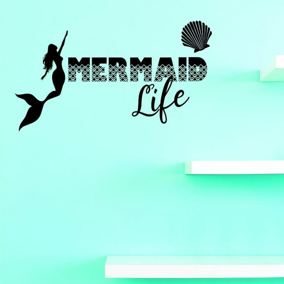 Custom Decals Mermaid Life Wall Art Size: 10 X 20 Inches Color: Black