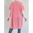 thumbnail image 6 of Women'S Ribbed Knit Cardigan Batwing Short Sleeve Oversized Casual Sweater Chunky Side Split Long Coat Pink One Size, 6 of 8