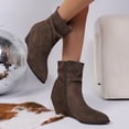 thumbnail image 2 of Coffee Ladies Sparkling Shine Crystal Accent Wedge Platform Large Measurements Fall And Winter Design Cozy Block Heel Short Boots For Outdoor Wear, 2 of 9