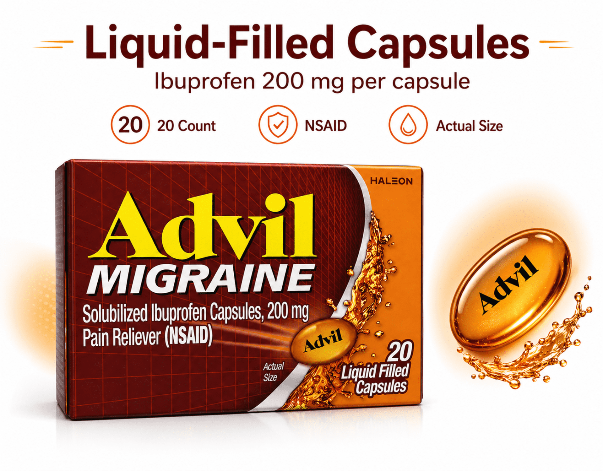 Advil Migraine Liqui-Gels Pain Reliever, 20 Count 4 Pack