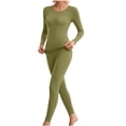 thumbnail image 3 of Lightweight Pajamas for Women Set,Soft Stretch 2 Piece Crew Neck Top and Long Pant,Basic Warm Winter Solid Color Set, 3 of 6