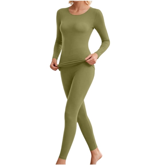 Hilenly Thin Long Johns for Women Thermal Underwear Lightweight Soft Stretchy Seamless Base Layering Clothes Thermals Top and Bottom Set