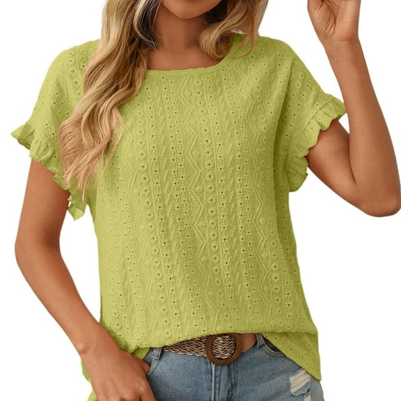 Womens Tops Puff Short Sleeve Shirts Pleated T Shirts Dressy Casual Business Trendy Summer Tunic Blouse