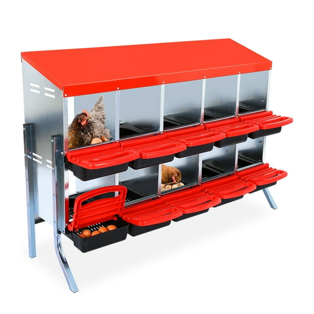 MIUUKA Chicken Nesting Box for Easy Egg Collection,10 Compartment Metal Laying Box with Lid,Wall-Mount,Protects EggsImproves Laying Efficiency,Sturdy Construction,Red