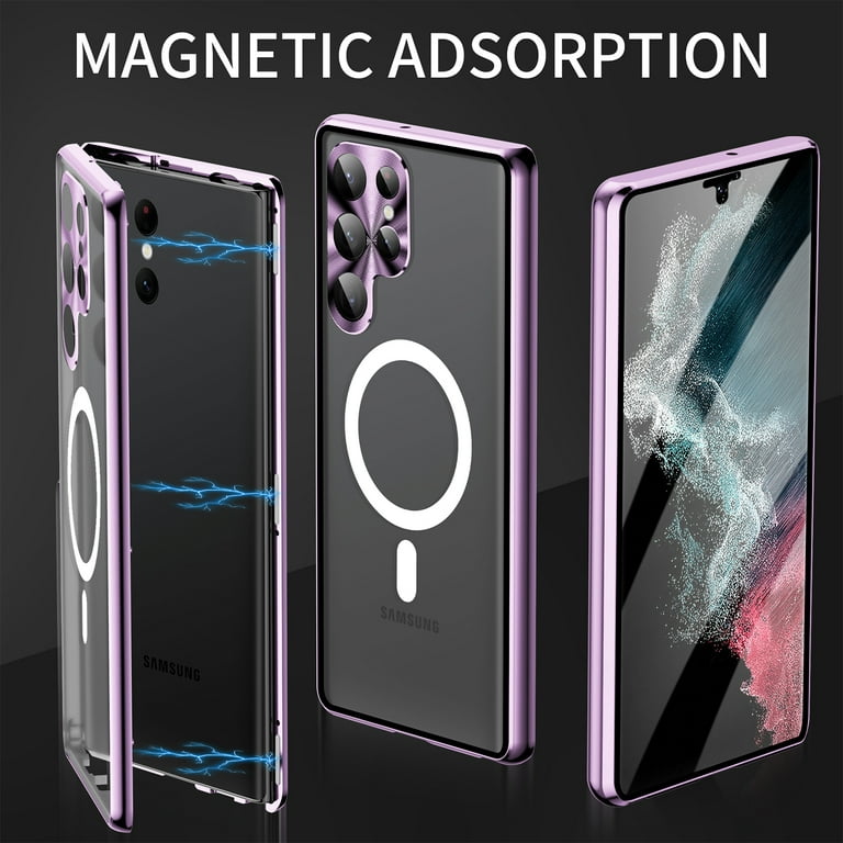Magnetic Magsafe Case Compatible with Samsung Galaxy S24 Ultra with Screen  Protector Clear Bumper Case-Silver 