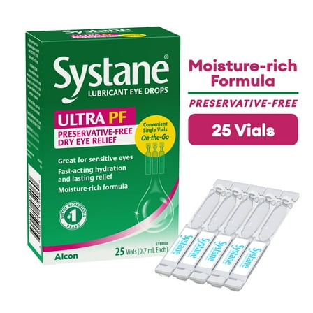 Systane Ultra Lubricant Eye Drops for Dry Eye Symptoms, 25 Preservative-Free Single Use Vials