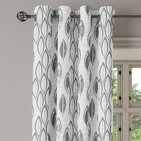 Ambesonne Leaves Grommet Curtain Single Panel, Greyscale Foliage Abstract, 50"x60", Grey and Pale Grey