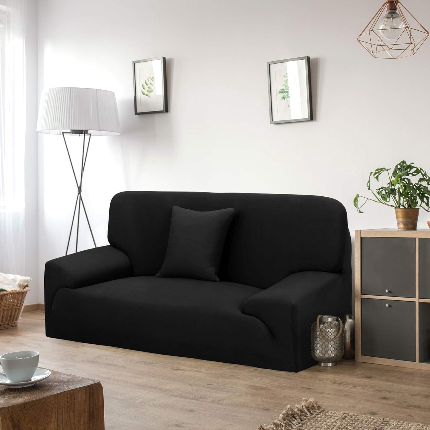 Sofa Cover Slipcover Stretch Elastic 2Seater Chair Loveseat Sofa Couch Furniture Protector Fit, Sofa Slipcover, Home Decor, Black