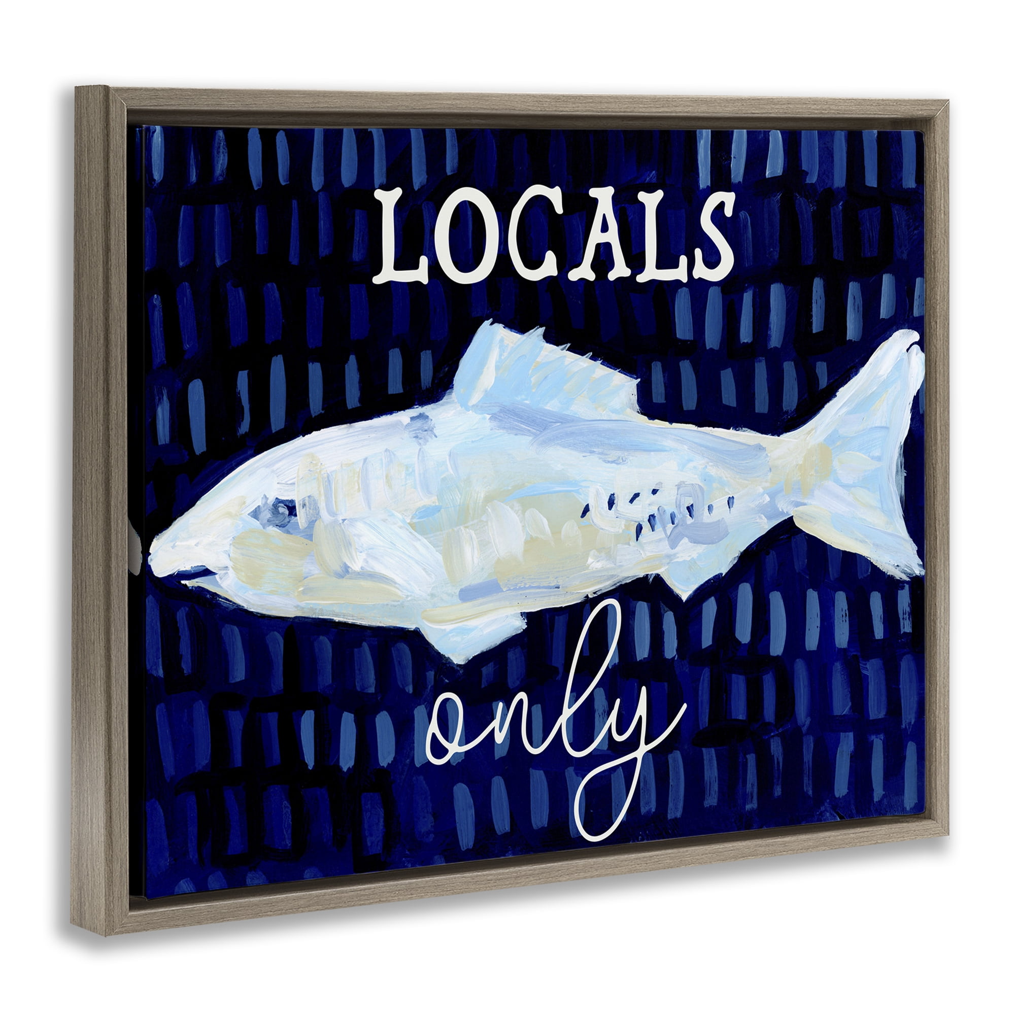 Stupell Industries Locals Only with Fish Animals & Insects Painting Brown Floater Framed Canvas Art Print Wall Art, 21 x 17