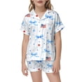 thumbnail image 2 of Kids 4th of July Print Pajama Set, Button Down Short Sleeve Top and Elastic Waist Shorts Sleepwear for Boys and Girls, Independence Day Loungewear(White2,13-14 Years), 2 of 4