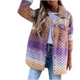 thumbnail image 2 of Abrigo de chaqueta de lana de peluche con bolsillos degradados y botones de bloque de color de manga larga para mujer Fridja po1818, 2 of 9