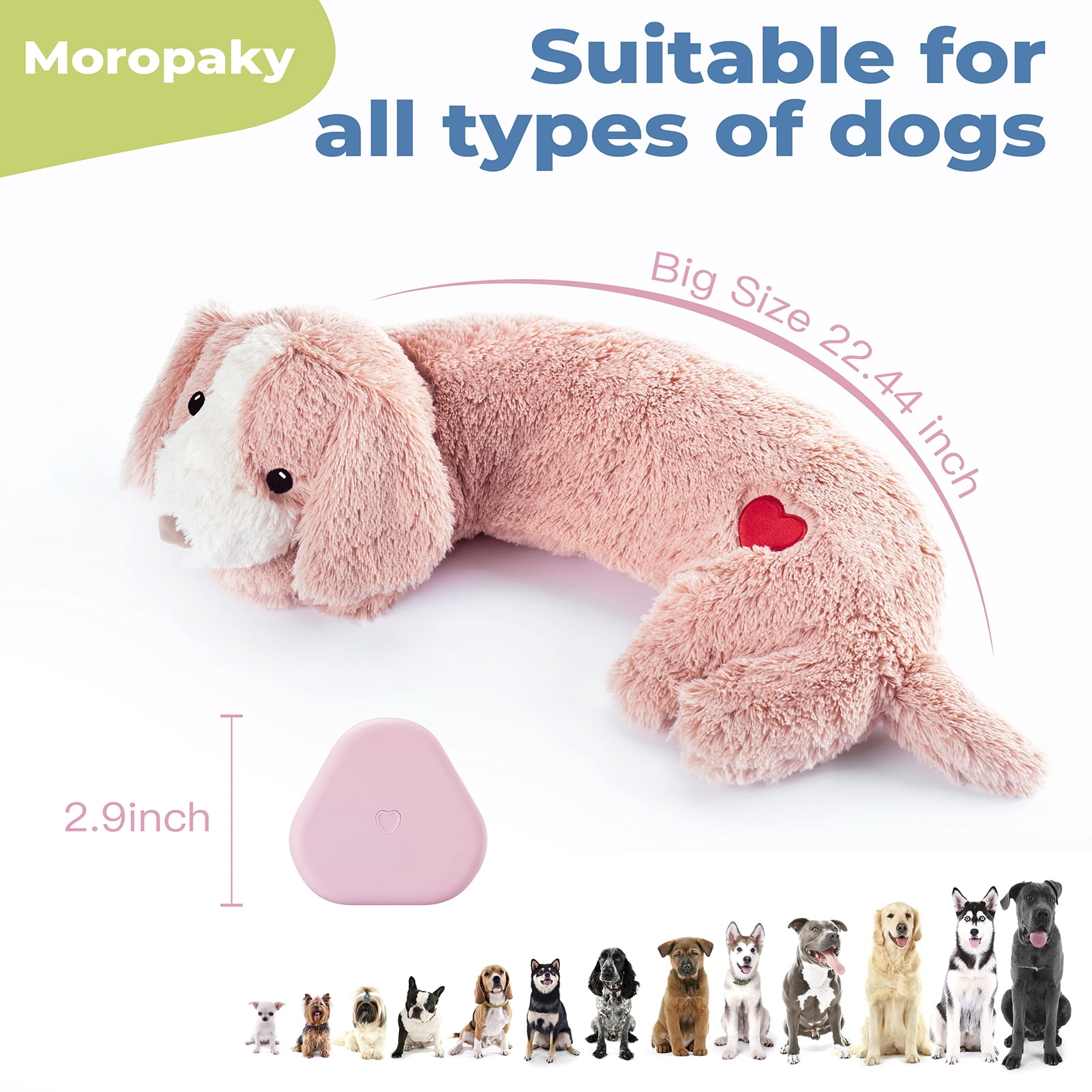 Heartbeat Toy Puppy Heartbeat Stuffed Toy for Dog Calming Aid, Heartbeat Puppy Toy for Pets Anxiety Relief, Dog Comfort Toy for Behavioral Aid Crate Training, Puppy Essential Pink