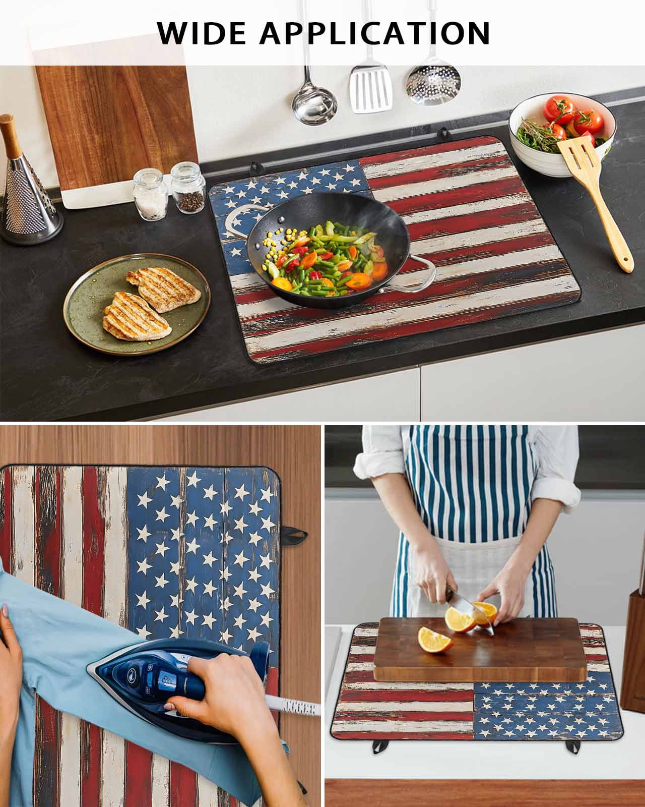 nqOlkjepod Large Induction Cooktop Protector Mat 36"x21", Farmhouse American Flag Stove Top Covers for Electric Stove, Blue Red USA Flag Vintage Stove Burner Cover Mats, Glass Top Stove Cover