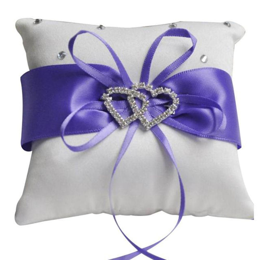 Ring Bearer Pillow Cushion Crystal Double Heart Bridal Wedding Ceremony Sofa 