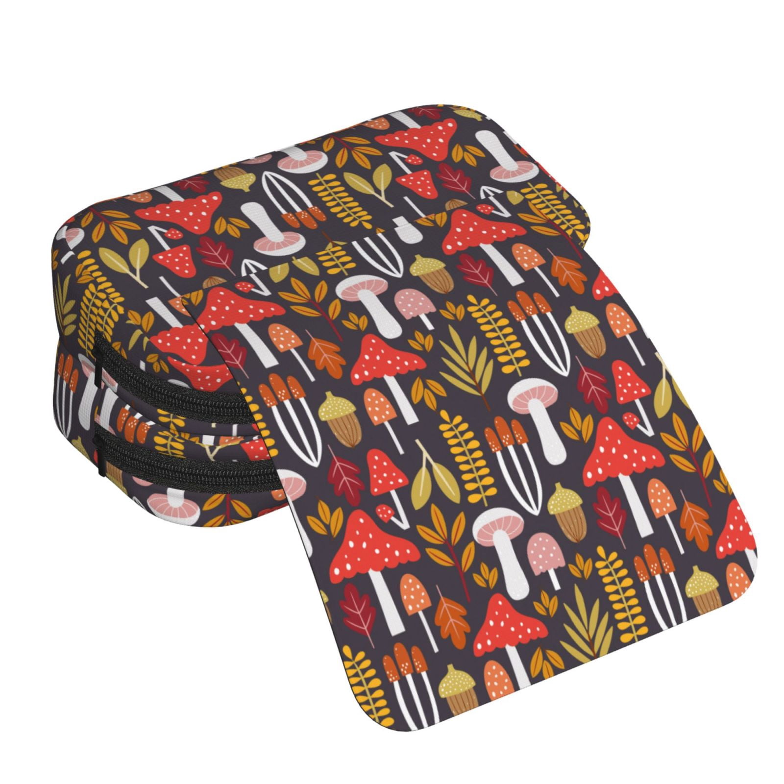 Rateoe Mushrooms And Leaves Pattern Double Clamshell Pen Case, Storage Organizer with Two Zipper Compartments– Holds Up to 50 Pencils & Pens