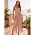 thumbnail image 3 of INSPIRE CHIC Women's Leopard Print Wide Leg Jumpsuit Sleeveless V-Neck Tie Waist Flowy Summer Long Romper with Pockets S Dusty Pink, 3 of 7