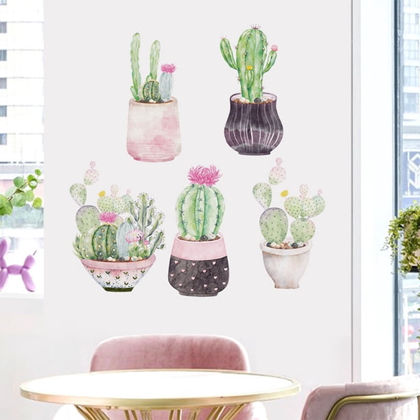 Adhesivo de pared con dibujos animados, acuarela, planta suculenta pintada a mano