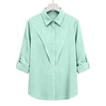 thumbnail image 6 of Linen Blouse for Women Lapel V Neck Rolled Sleeve Button Down Casual Officewear Loose Fit Solid Texture Lightweight Breathable Soft Fabric Summer Fall Tunic Tops, 6 of 7