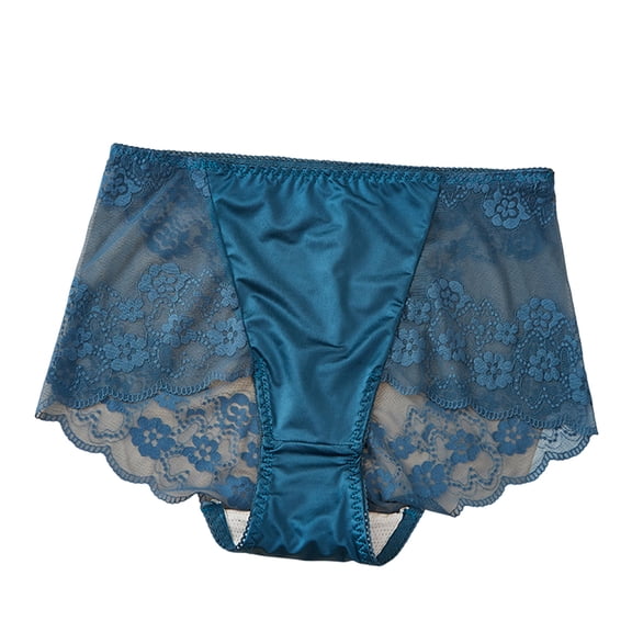 ZQUUVOU Women's Lace Underwear Silky Satin High Waisted Hipster Cheeky Panties Breathable Seamless Lacy Undies Blue